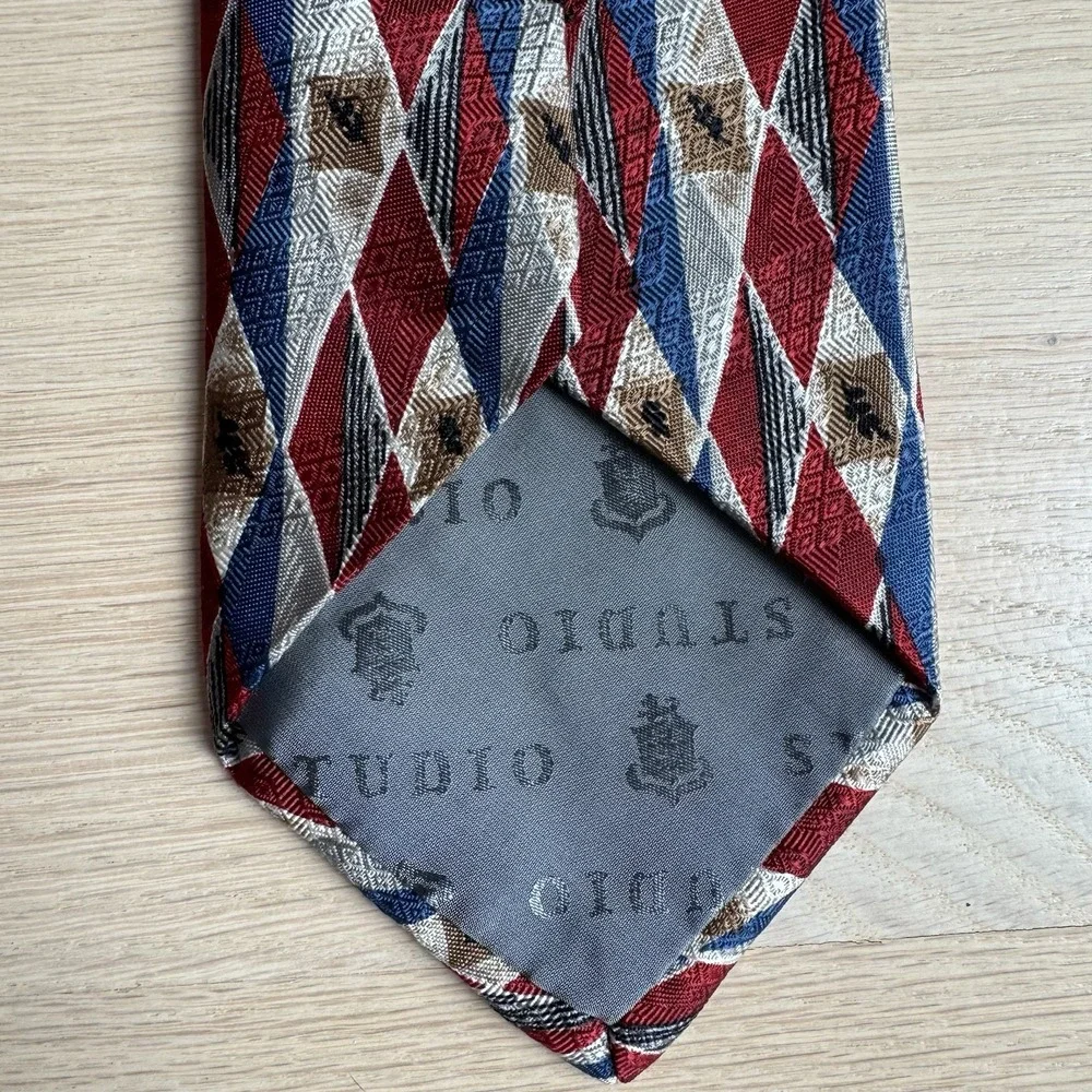 Robert Talbots Studio Nordstrom Men's Silk Tie Geo Print Red Blue Made in USA